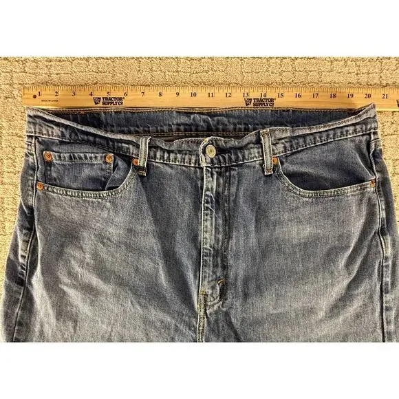 Levis 505 Mens 40x32 Medium Wash Distressed Straight Jeans - Picture 3 of 6